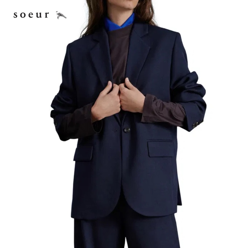 NWT SOEUR Sevres Jacket Blazer In Navy Blue Size 38 6 100% Wool Career Academia